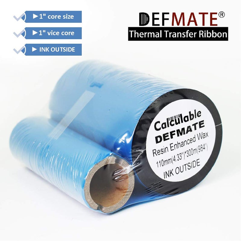 DEFMATE Resin Enhanced Wax 4.33" x984' (110mm X 300m) 1" Core 1" Vice Core Ultra Durable Thermal Transfer Wax Ribbon for Zebra Desktop Printer S4M Z4M 105SE 105S 105SL 105SLPlus 160S S500 S600.etc - Image 2